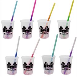 DA70812 12 oz. Rainbow Confetti Mood Cup with Straw Lid Set and Custom Imprint